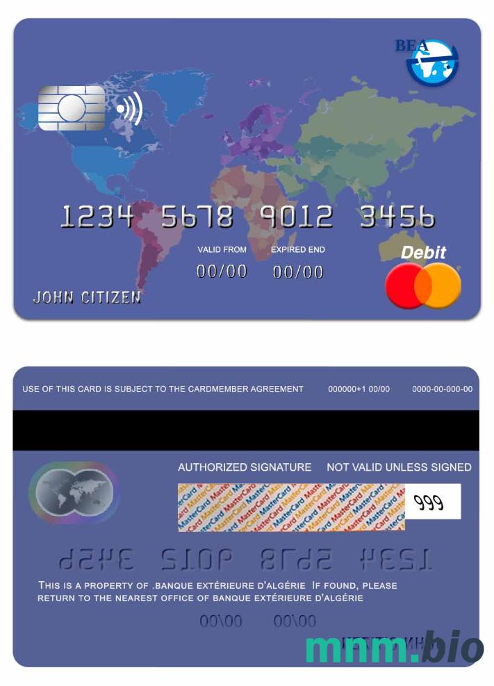 Algeria Banque Extérieure D'algérie przykład karty mastercard w formacie PSD